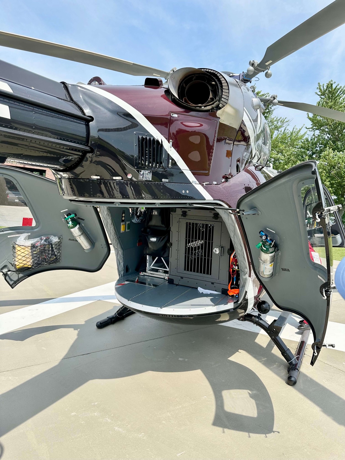 LifeFlight helicopter with K-9 crate