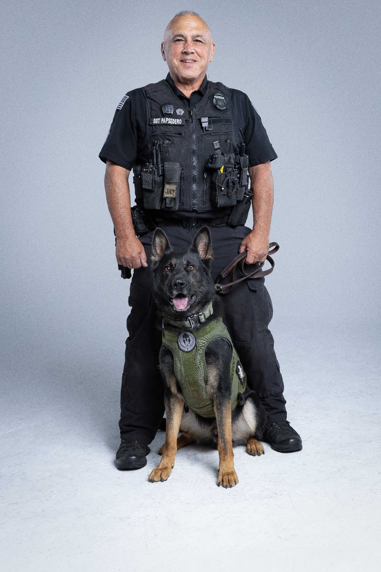Police K9 wearing protective vest