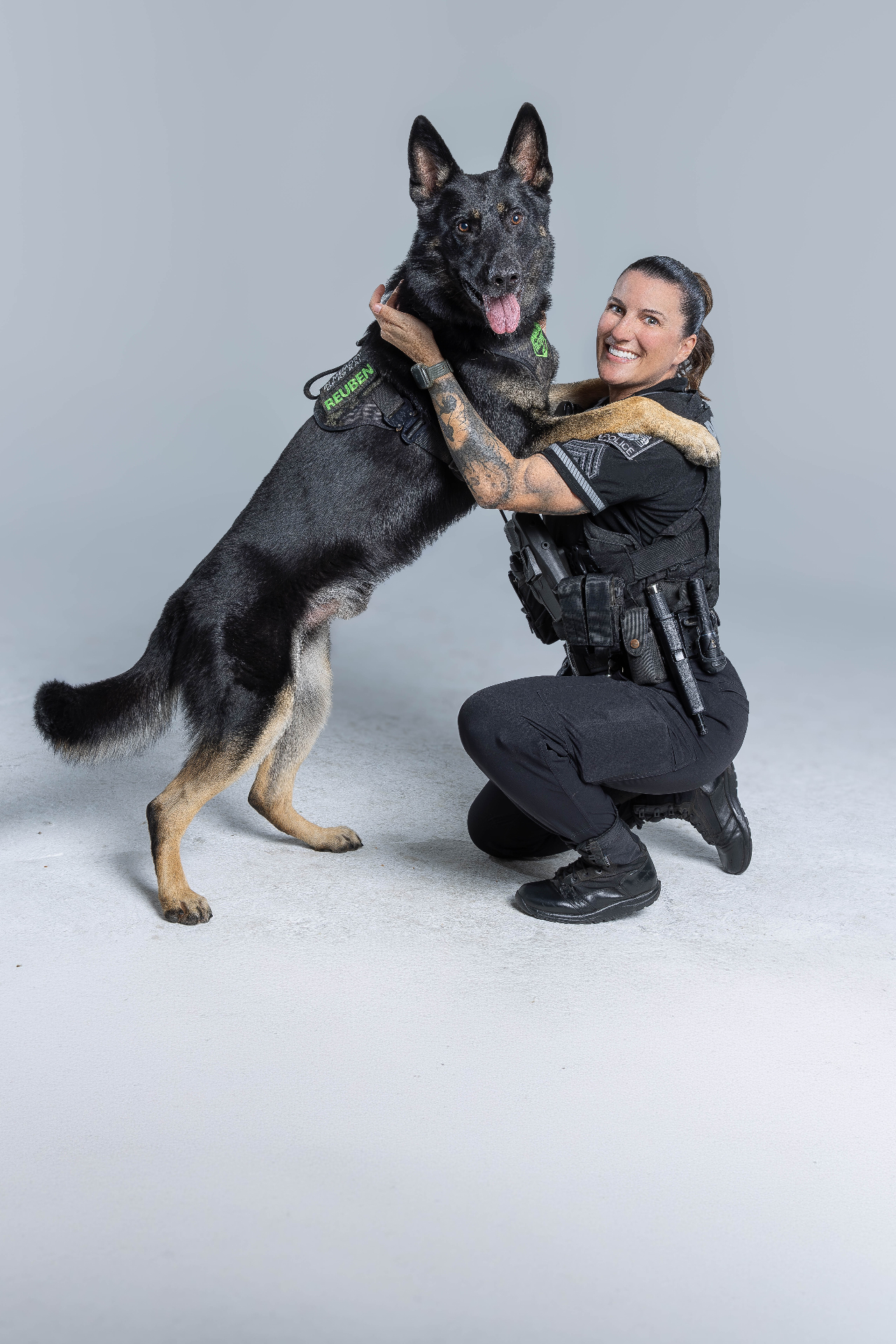 Police K9 wearing protective vest